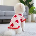 Pink pet sweater with red heart pattern and pom-pom trim for small dogs and cats - XS (Weight 1.5kg) / Tops / Pink - Heart Pom-pom Style