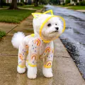 Impermeabile per cani con stampa arcobaleno, cappuccio e design a quattro zampe per animali - XS / Giallo