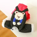 Detail of winter pet jumpsuit with teddy bear embroidery and sherpa fleece cuffs - Pink Bear Style (Huggy Bear Four-Legged Cotton Coat - Pink)