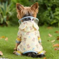 Waterproof yellow pet raincoat with cartoon bear patterns and transparent hood for small dogs - XS / Yellow Blue Bear