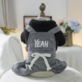 Grey plaid pet jumpsuit with plush lining and white YEAH embroidery for dogs - Black Oh Yeah Jumpsuit (Oh Yeah Four-Legged Cotton Coat - Black)