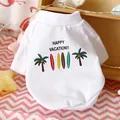 T-shirt blanc pour animaux avec imprimé Happy Vacation et palmiers pour petits chiens - XS / Style Cocotier (Blanc)