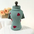 Detail of high-neck pet knit sweater with red heart pattern on green ribbed fabric - XS (Weight 1.5kg) / Tops / Heart Print Undershirt-Bean Green