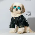Stylish black leather dog jacket with fleece collar and vintage pet sunglasses - XS (Approx. 1-1.5kg) / Tops / Biker Leather Jacket Style / Black