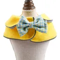 Bright yellow pet kindergarten shawl with a blue and yellow checkered bow tie for cats - S / Yellow