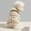 Fleece-lined cream pet jacket with still live with my parents embroidery and faux fur collar - XS (Approx. 1-1.5kg) / Tops / Biker Leather Jacket Style / Beige