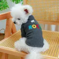 Dark grey ribbed knit pet sweater with ROCK embroidery and metal D-ring for leash - XS / Rock Embroidery-Dark Gray
