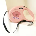 Pink retractable dog leash with cartoon teddy design and durable nylon rope - Baby Puppy Style / Light Pink