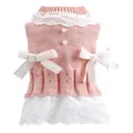 Rosa Strick-Prinzessinnenkleid für Haustiere mit weißer Spitze und Perlenknöpfen - XL / Damen Strickkleid / Rosa