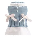 Abito in maglia azzurro per animali con orlo in pizzo bianco e bottoni di perle - XL / Vestito in maglia elegante / Blu
