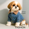 Details einer Hunde-Jeansjacke mit Cordkragen und Vintage-Bronzeknöpfen - XS (Ca. 1-1,5 kg) / Oberteile / Pariser Mode Denim-Stil / Blau