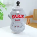 Detail of gray pet hoodie with red embroidery, breakfast icons and metal D-ring buckle - XS-Bust 30cm, Length 20cm (Approx 1-1.5kg) / Paris Daily Sweatshirt Style (Top) / Gray