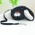 Detail view of retractable dog leash with cute corgi pattern and ergonomic handle - Corgi Butt Style / Black