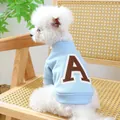 Light blue fleece pet sweatshirt with large brown letter A for small dogs - Letter A Hoodie (Light Blue)
