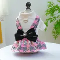 Klassisches Hundekleid mit Hahnentrittmuster, Schleife und D-Ring in Rosa und Weiß - XS / Klassischer Hahnentritt-Rock