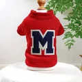 Red and white pet sweatshirt with fleece lining and letter M embroidery for small dogs - XS / Letter M Hoodie (Red)