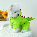 Thick green dinosaur pet onesie for dogs with purple scales and warm fleece lining - XS / Fruit Green Dinosaur Style (Chubby Dinosaur Cotton Coat - Fluorescent Green)
