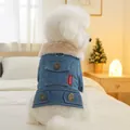 Blue denim pet jacket with cozy fleece collar and metal D-ring for dogs and cats - XS (Approx. 1-1.5kg) / Tops / Pocket Denim Style / Blue