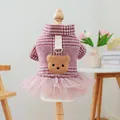 Detail von Haustier-Karokleid mit Bärenstickerei und rosa Tutu-Rock aus Netzstoff - XL / Dunkelviolett Kleid