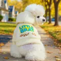 Sweat à capuche pour chien en polaire avec broderie Little Brat pour l'automne et l'hiver - XL / Hauts / Sweat à Capuche Little Brat - Blanc Cassé