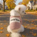 Sweat à capuche en polaire rose pour chien avec broderie New York pour l'automne - XS (Poids 1.5kg) / Hauts / Patchwork Rose et Blanc (New York)