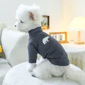 Dark grey ribbed knit pet sweater with white polar bear embroidery and turtleneck - XS (Weight 1.5kg) / Little White Bear Embroidery / Dark Heather Grey