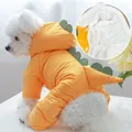 Cappotto giallo a dinosauro per cani con punte verdi e calda fodera in pile interna - XS / Stile Dinosauro Giallo