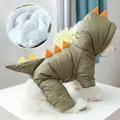 Cappotto invernale per cani dinosauro verde oliva con punte arancioni e pile - XS / Stile Dinosauro Verde Oliva