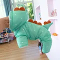 Green polka dot dinosaur dog coat with warm fleece lining and orange back fins - Green Polka Dot Dinosaur Style