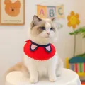 Red pet bib for cats and small dogs featuring cute pink ears and a wavy hem design - Red Cat Ear Bib