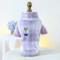 Pink and grey plaid fleece pet sweater featuring a 3D teddy bear embroidery detail - XS (Weight 1.5kg) / Pink Scarf Bear Style