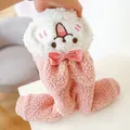 Cute pink and white rabbit-themed plush dog winter coat with thick lamb wool and bow knot - Pink and White Rabbit Style (Smile Rabbit Lamb Velvet Jumpsuit)