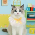 Elegant white lace pet collar for cats and small dogs featuring a bright yellow ribbon bow - Rainbow Candy Gauze Bib