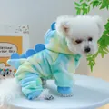 Weicher bunter Dinosaurier Hunde-Einteiler mit warmem Fleece und Tie-Dye-Effekt Design - XS / Verspieltes Blau