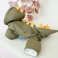 Green dinosaur style thick winter dog coat with plush lining for pets like Teddy - XS / Green Dinosaur Style (Chubby Dinosaur Cotton Coat - Green)