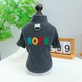 Dark grey ribbed knit dog sweater with ROCK colorful embroidery and D-ring harness - XS (Weight 1.5kg) / Dark Gray Rock Style