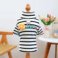 Classic black and white striped pet T-shirt with yellow flower and LUCKY embroidery - XS (Weight 1.5kg) / Black White Striped Lucky Style
