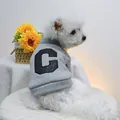Gray dog sweatshirt featuring a sparkly black letter C patch for small pet fashion - XS / Letter C Hoodie (Gray)