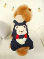 Winter pet overalls set with dark blue denim pants and cute plush bear embroidery - XS / Milk Tea Bear Style (Huggy Bear Four-Legged Cotton Coat - Milk Tea)