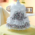 Pink floral pet princess dress with white lace layers and D-ring for small dogs and cats - XS (Weight 1.5kg) / Tops / Spring Tea Party Wildflower Dress