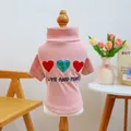 Pink ribbed knit pet sweater with Love and Peace heart embroidery for small dogs - XS (Weight 1.5kg) / Pink Love And Peace Style