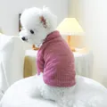 Cozy pink ribbed knit turtleneck sweater for small dogs shown on a white Bichon Frise - XS (Weight 1.5kg) / Tops / Purple (Solid)