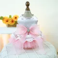 Pink and white pet wedding dress with multi-layer mesh skirt and large bow decor - XS (Weight 1.5kg) / Bottoms / White Peach Mesh Skirt