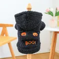 Sweat à capuche noir pour animaux avec broderie citrouille orange en polaire sherpa - XS / Noir - Tête de Citrouille