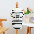 Detail of striped pet knit vest with D-ring harness connector and Good! cloth patch - XS (Weight 1.5kg) / Tops / Black and White Stripes with D-Ring