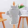 Close-up of black and white striped pet sweater with high neck and ribbed knit texture - XS (Weight 1.5kg) / Tops / Black and White Stripes with Heart Patch