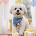 Dual-sided pet bandana with blue denim and red plaid for small dogs birthday party - Christmas Plaid Triangle Bib