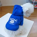 Blue pet hoodie with custom racing motorcycles print on a white dog in a cozy home - Blue Motorcycle