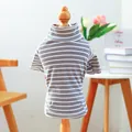 Striped high-neck dog shirt in grey and white ribbed knit for small to medium pets - XS (Weight 1.5kg) / Tops / Grey and White Stripes with Heart Patch