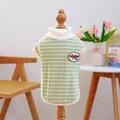 Green and white striped dog sweater with vintage label on a wooden hanger - XS (Weight 1.5kg) / Tops / Green and White Stripes with Vintage Patch